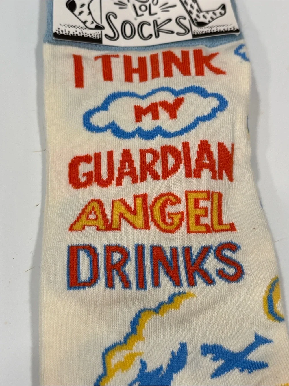 Primitives by Katy  'I Think My Guardian Angel Drinks' Crew Socks NWT